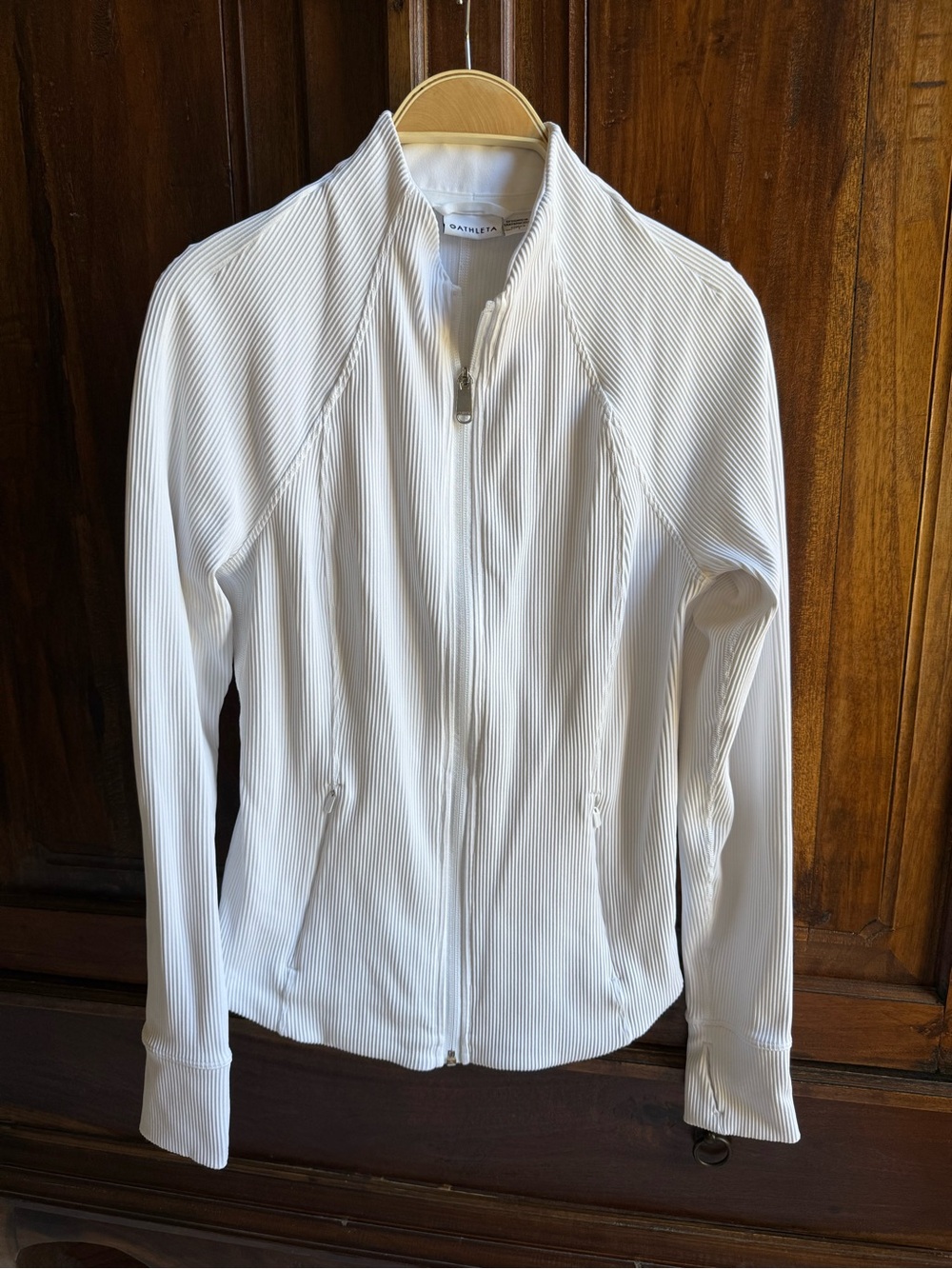 Athleta White Ribbed Full Zip Jacket
